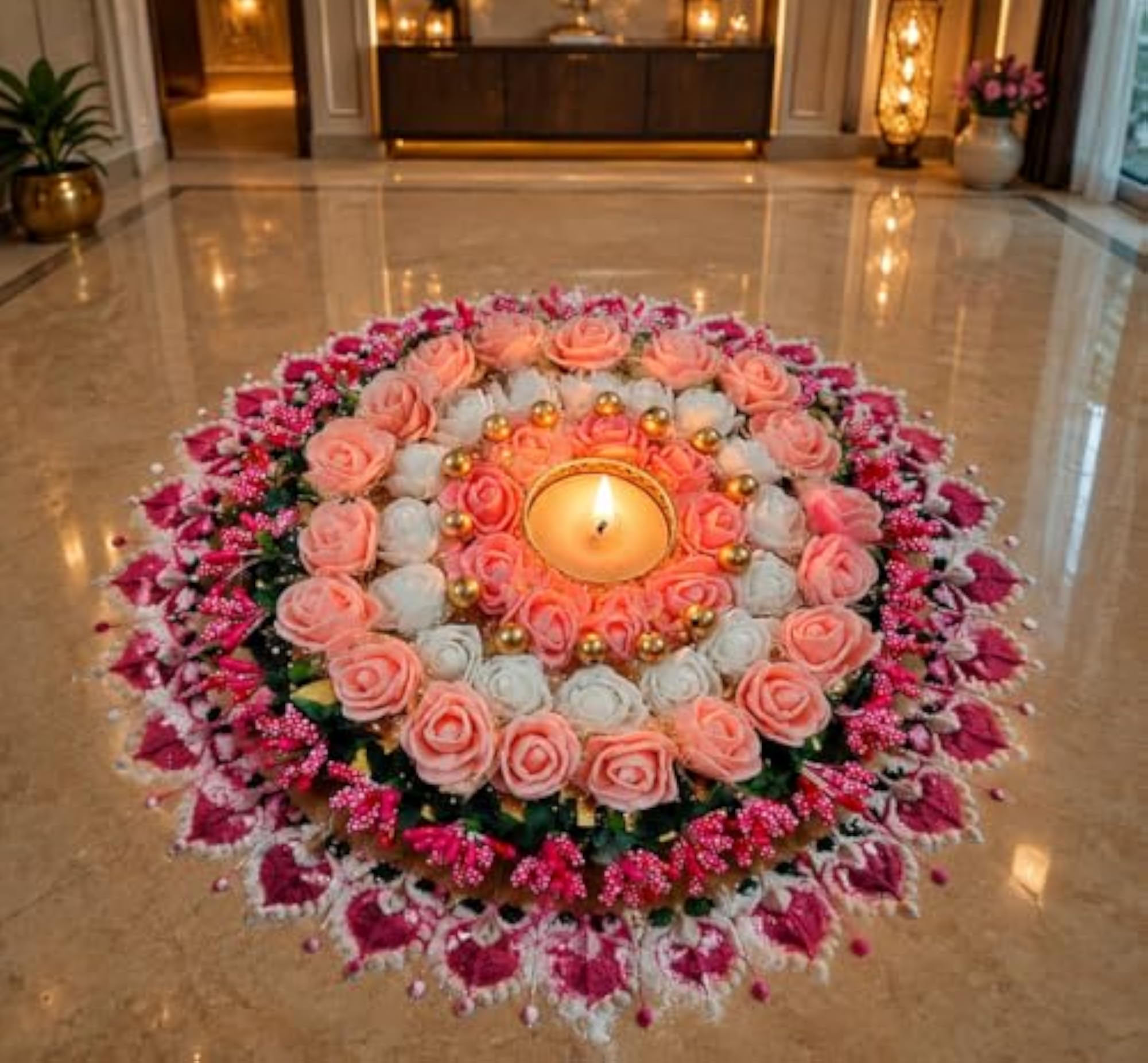 Handcrafted Decorative Rangoli T-Light Holder Set